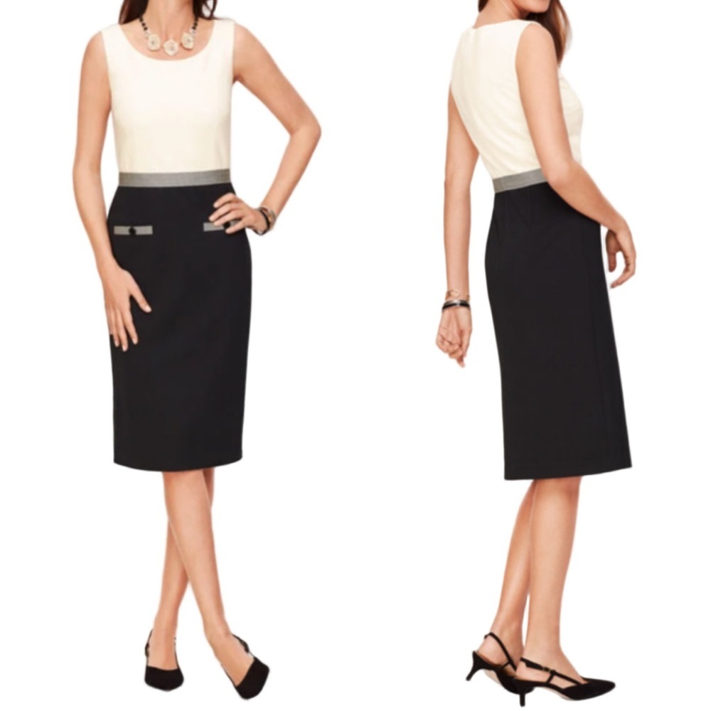 NWOT Talbots Ponte Grosgrain Trim Sheath Dress Size 14 Office Preppy Minimalist
